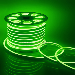 10-74 Светодиодный НЕОН, 220В, 8Вт/м, SMD2835, 108д/м, IP65, 200Лм/м, 50м,10.5*18.5мм, без аксессуаров, зеленый