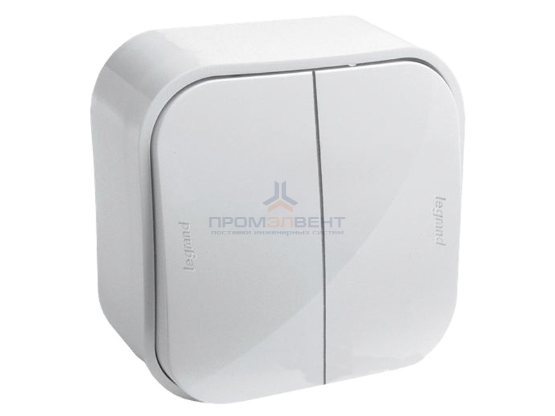 Переключатель двухклавишный на 2 направления, белый