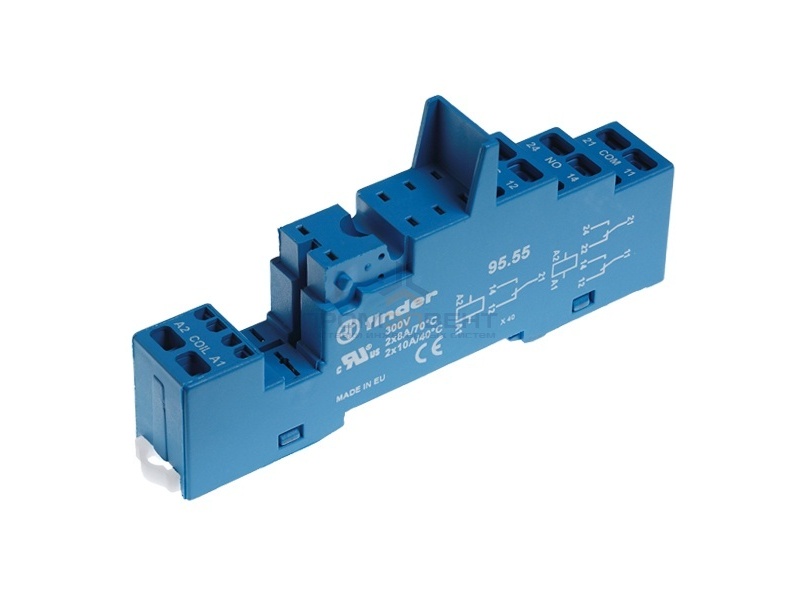 Розетка Finder 95.55 с безвинтовыми клеммами для реле 40.51,40.52,40.61,44 (с зажимной клетью)